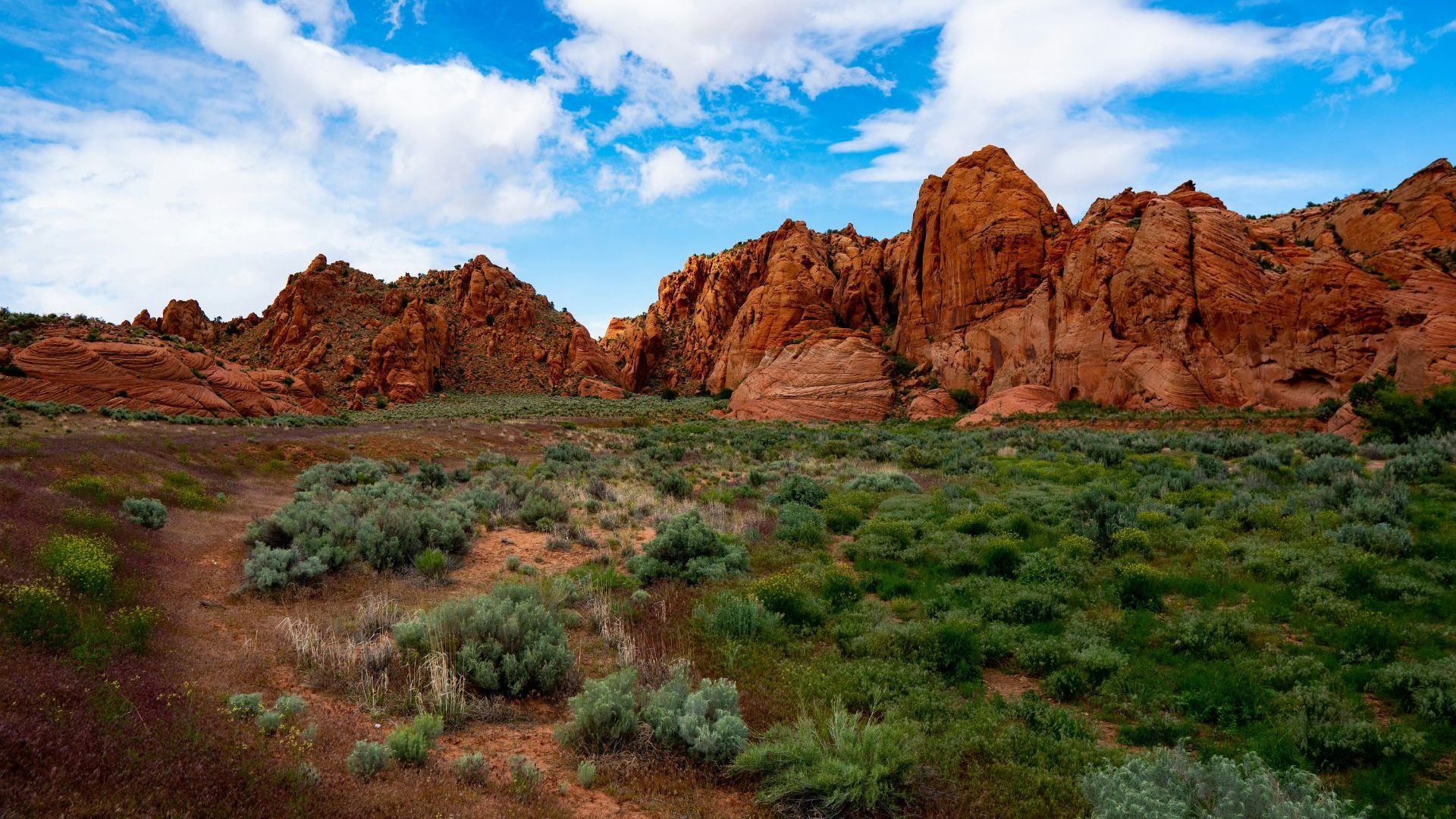 Red rock formations under blue sky