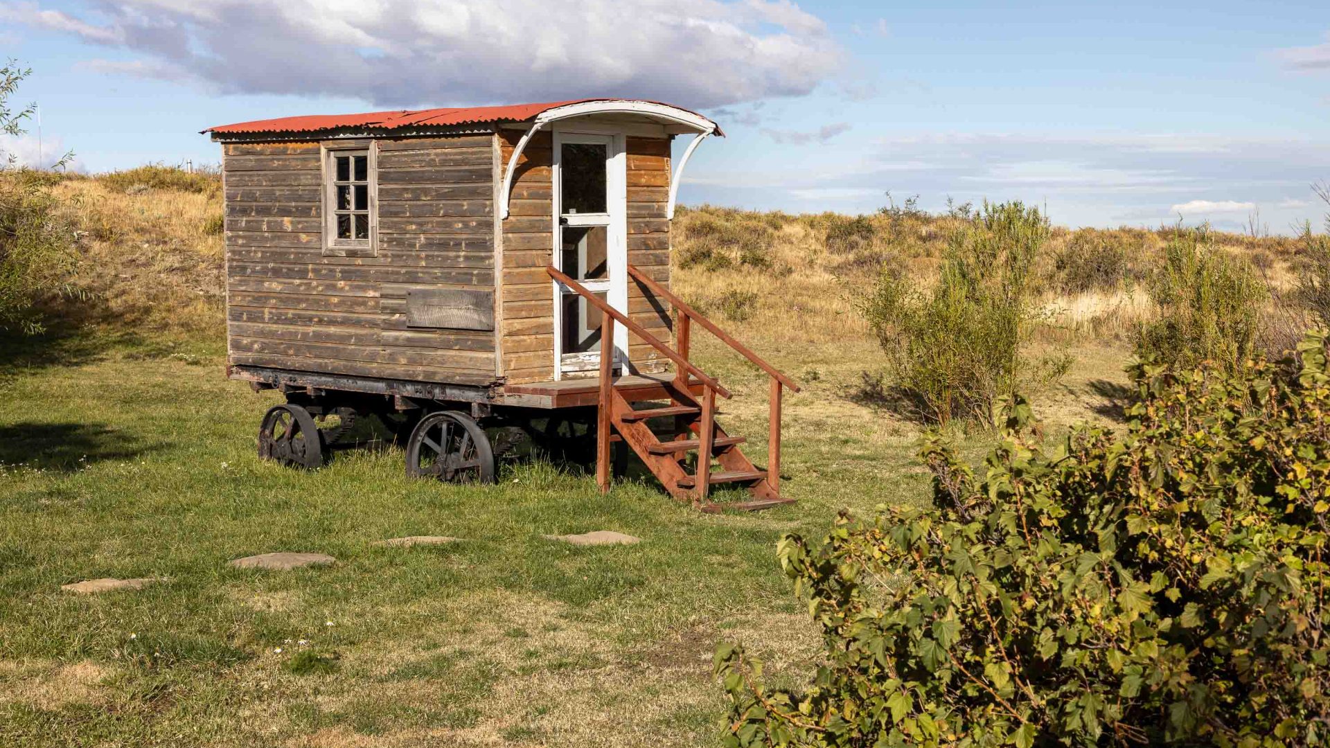 A shepherd's hut on wheels.